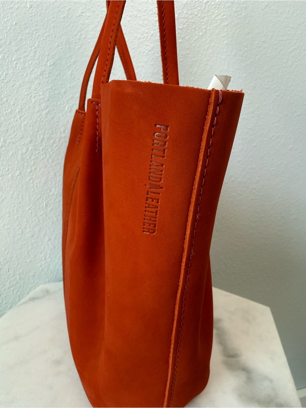 Portland Leather Goods Large Devan Bucket Tote Paprika Orange Red NWOT - Picture 5 of 7
